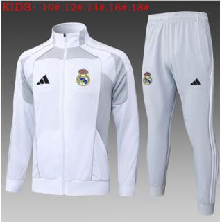 Chándal Real Madrid 2025/26 ( White with Gray Long Zipper) - NIÑOS